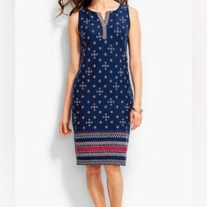 Talbots Navy Blue & Red Sleeveless Shift Dress Size L